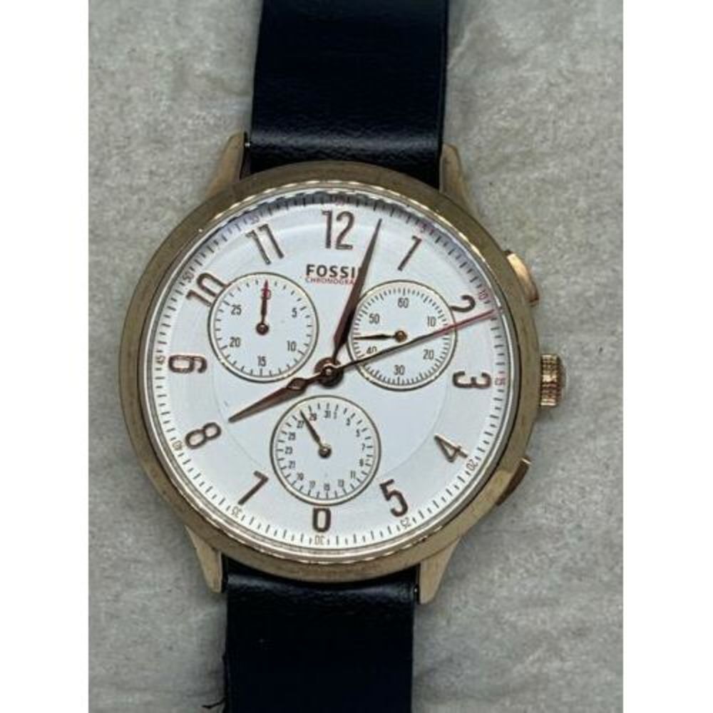 Fossil CH3016 Women's Black Leather Rose Analog Dial Genuine Wrist Watch Aa30